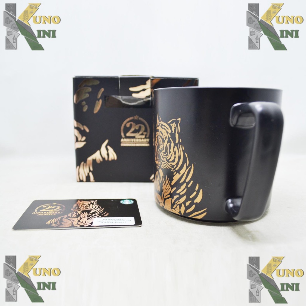 STARBUCKS BLACK TIGER MUG - 22ND ANNIVERSARY WITH STARBUCKS CARD