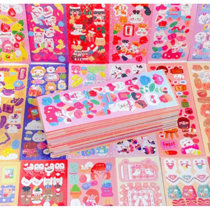 

20 Lembar / 40 Lembar Berbagai Kartun Shiny Stiker Set Mahasiswa Hias DIY Bahan