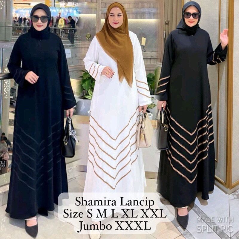 Abaya Shamira Model Lancip Black List Hitam Gold Aplikasi Mata Swaro Abaya Umroh Gamis Cantik Mewah
