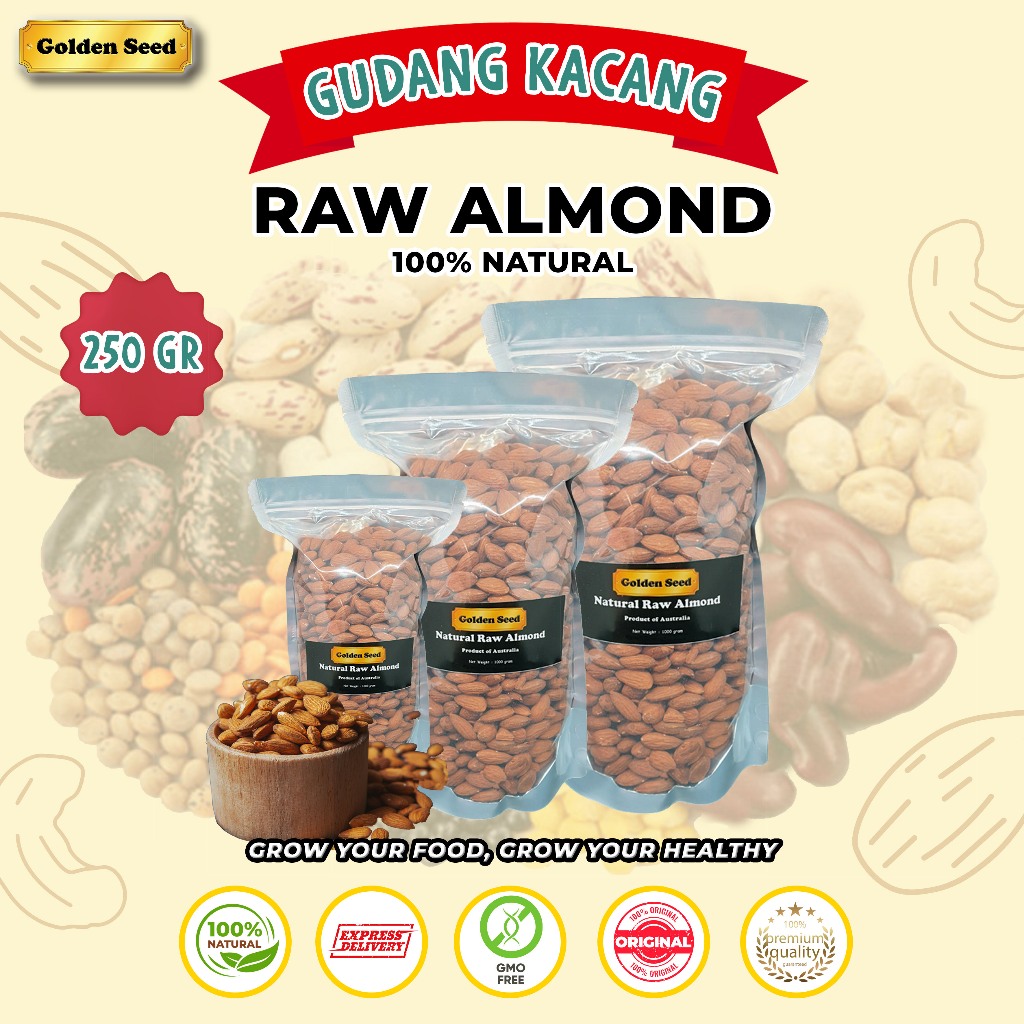 

KACANG ALMOND MENTAH 250 GRAM / RAW ALMOND 250 GR / RAW ALMOND BLUE DIAMOND / KACANG ALMOND MENTAH PREMIUM