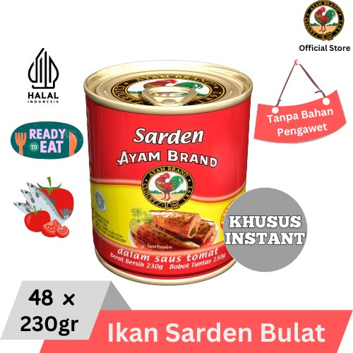 

Ayam Brand - (khusus Instant) Ikan Sarden Kaleng Saus Tomat Bulat 48 pcs 230gr