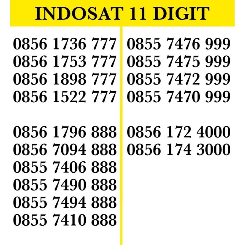 PERDANA INDOSAT NOMOR CANTIK 11 DIGIT TRIPEL
