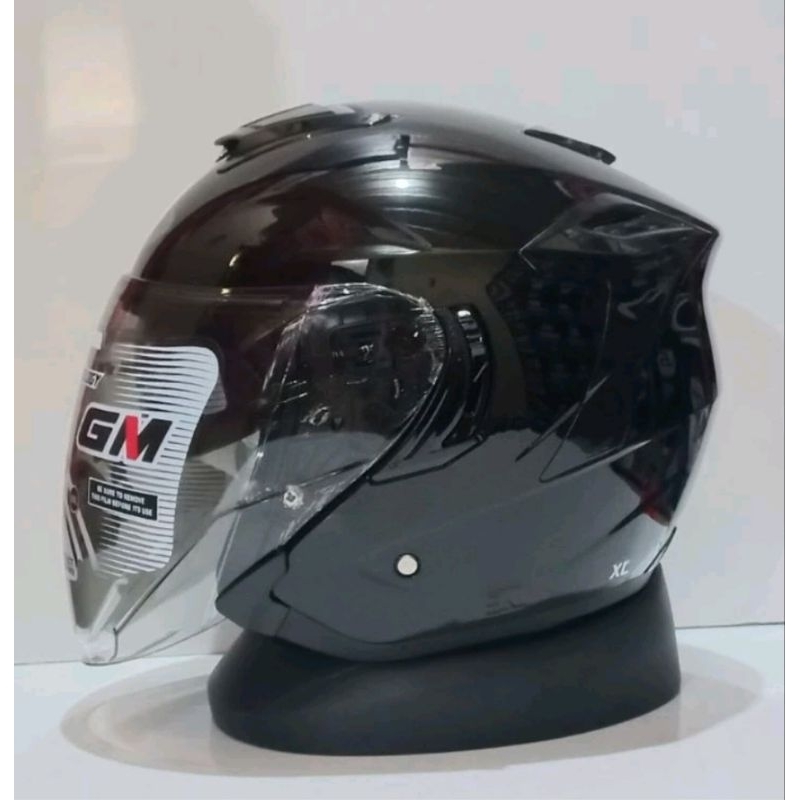 GM FURY BLACK GLOSSY SOLID DOUBLE VISOR ORIGINAL | HELM MOTOR HALF FACE FURRY HITAM ORI SNI DARK SMO
