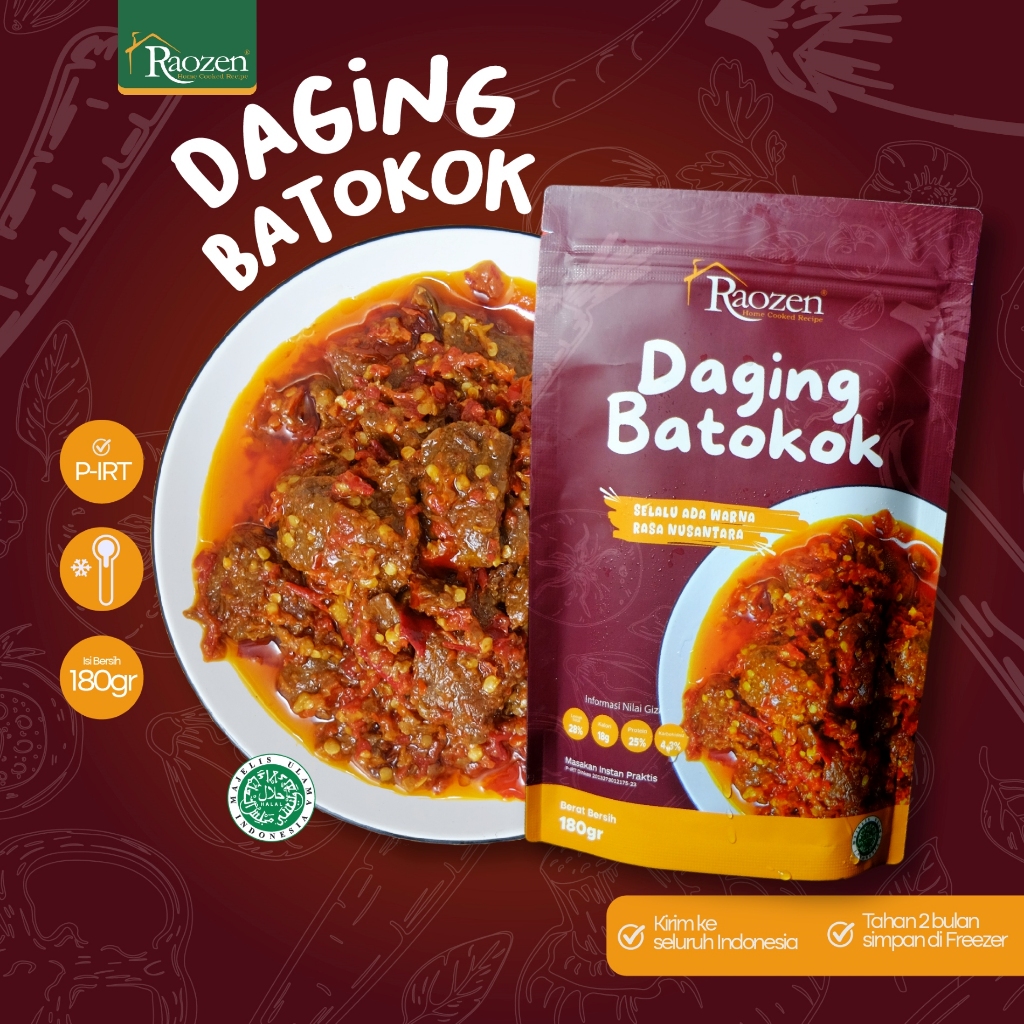 

Raozen Daging Batokok Full - Dendeng Sapi Batokok Pedas Asli Khas Minang Padang Premium isi 180gr