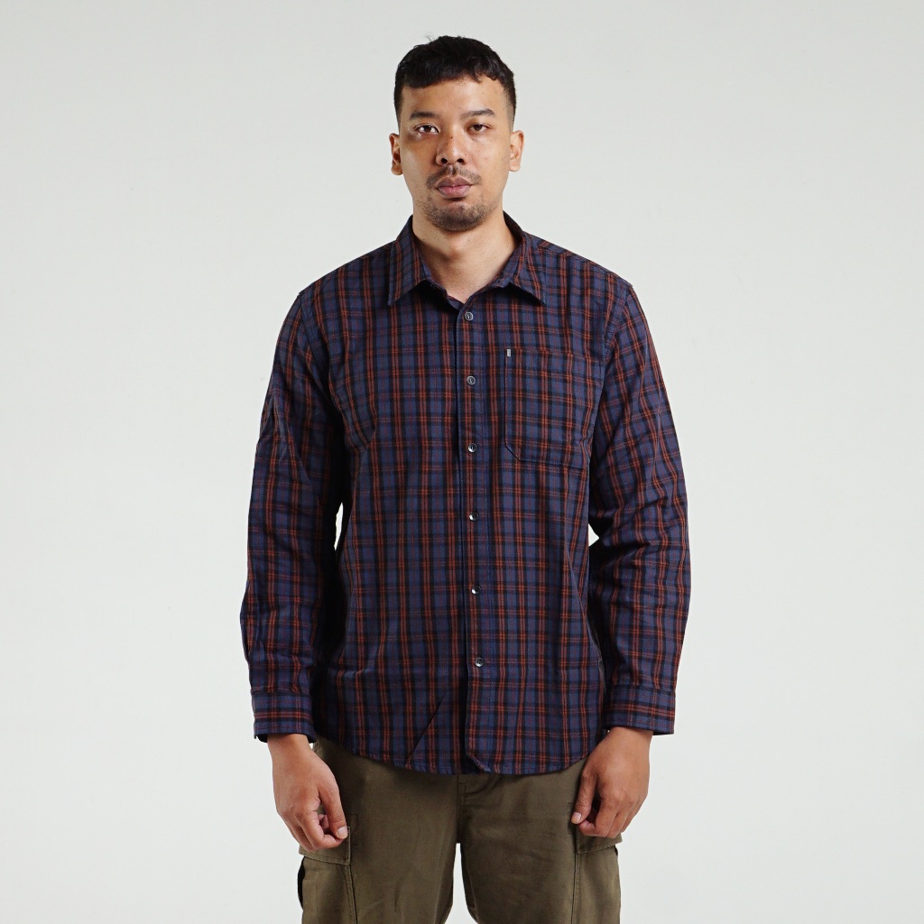 Kemeja Original MGEE - Kemeja Kotak Kotak Lengan Panjang Pria Original MGEE Texas 027 Navy CKKR