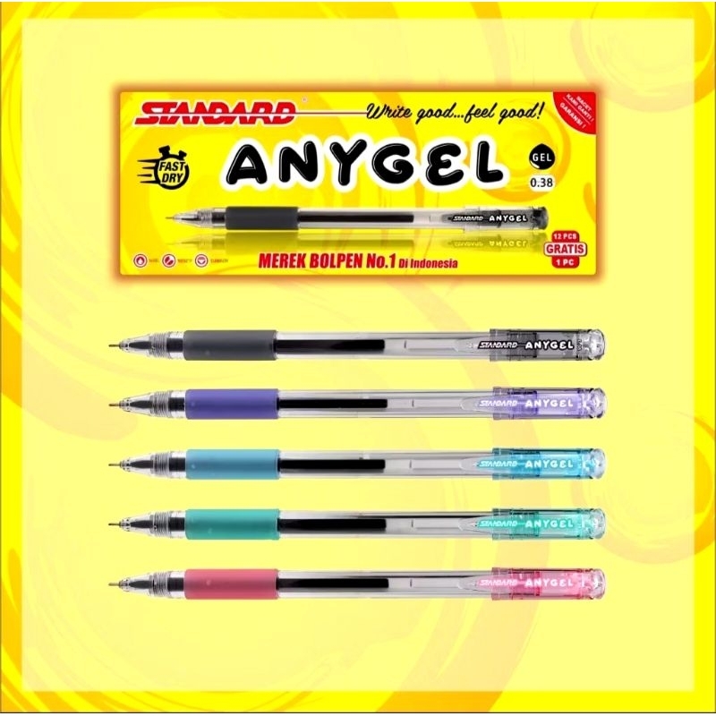 

Pulpen Gel Standard ANYGEL 0.38mm (1 box isi 12+1 pcs)