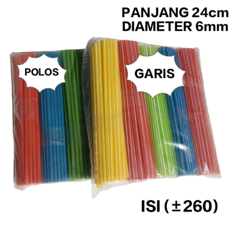 Sedotan plastik steril brontoseno warna warni (panjang 24cm,diameter 6mm)