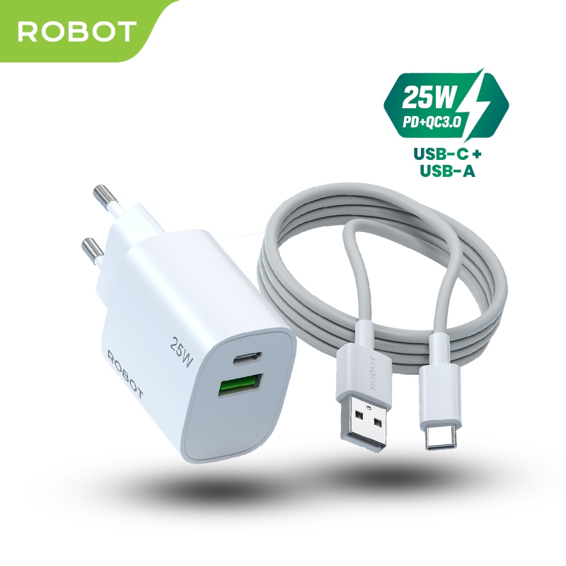 ROBOT Kepala Charger Quick Charging 3.0 USB A To Type C Dual Output 3A 25W RT-P25 Original - Garansi