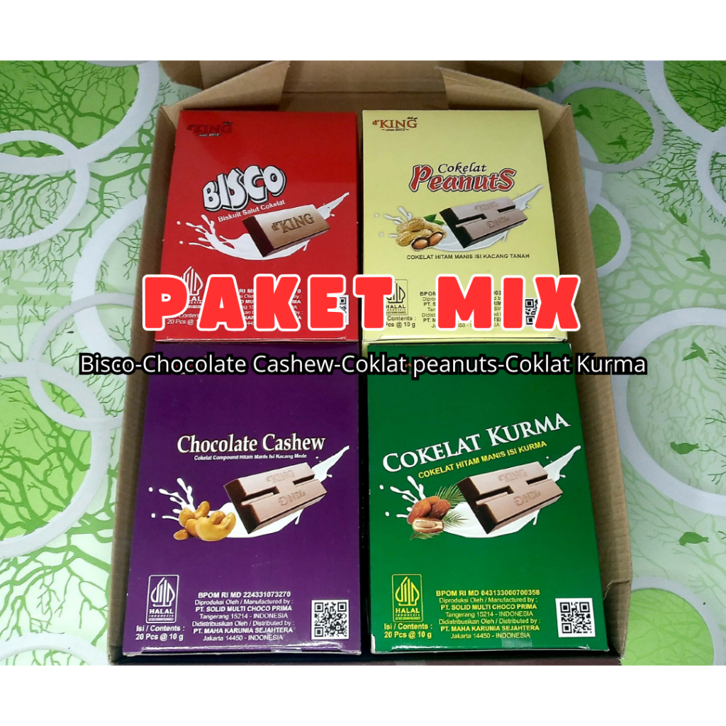 

Chocolate Cashew-Bisco-Kurma-Peanuts d'KING [Perbox isi 4 pack varian] BPOM-HALAL