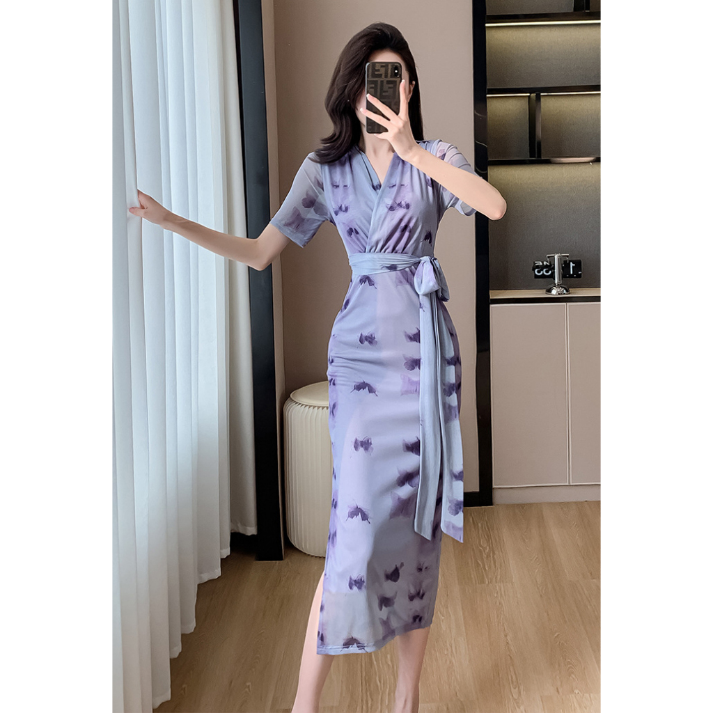 dress wanita korea v-neck D8140