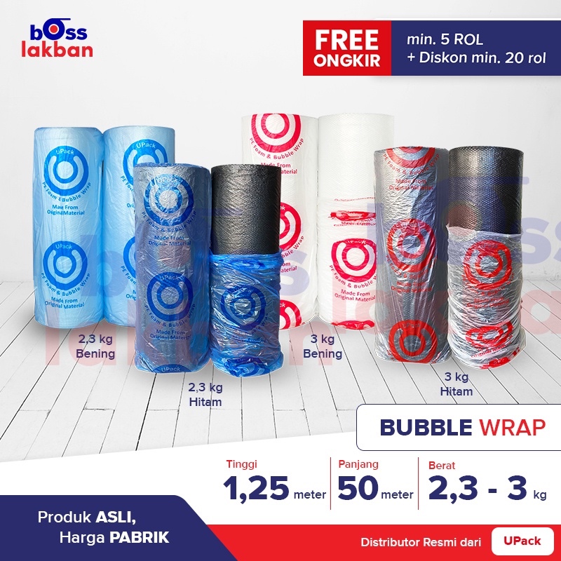 

[INSTANT GRAB / GOSEND] Bubble Wrap UPACK Bening Hitam 125 cm x 50 meter