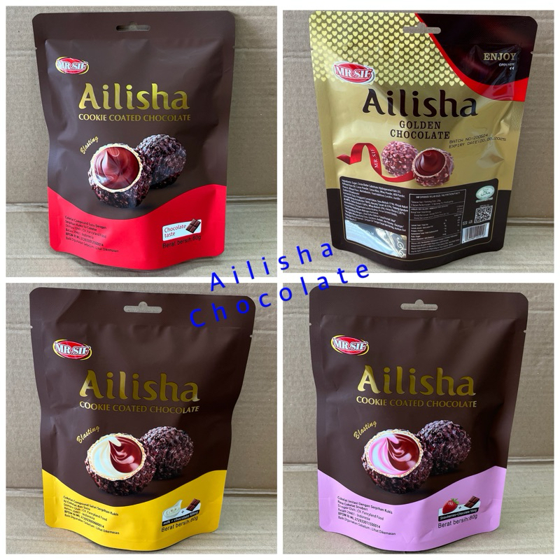 

Ailisha Chocolate Cokelat 80gr Mr.SIF Ailisha Golden Cookies Coklat 66gr