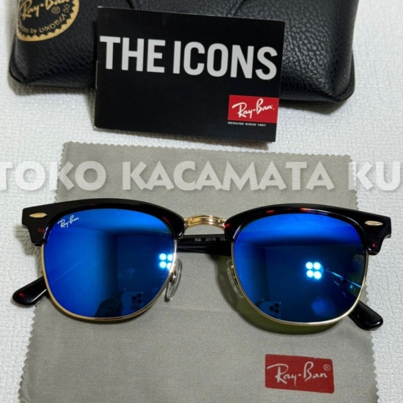 Kacamata Rayban Clubmaster Tortoise Blue Mirror Size 51 Second Original