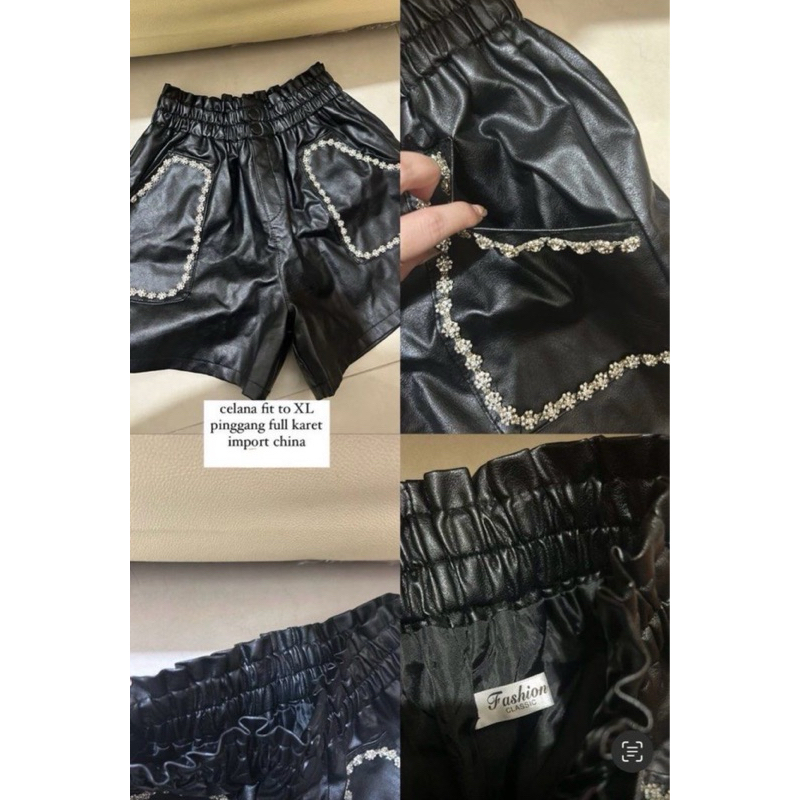 Celana pendek kulit hitam
