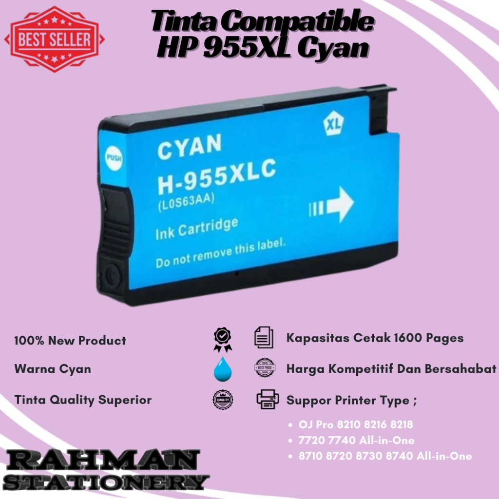 Cartridge Tinta 955XL 955 XL For Printer 7720 7740 8210 8740 8720 - 955XL Cyan