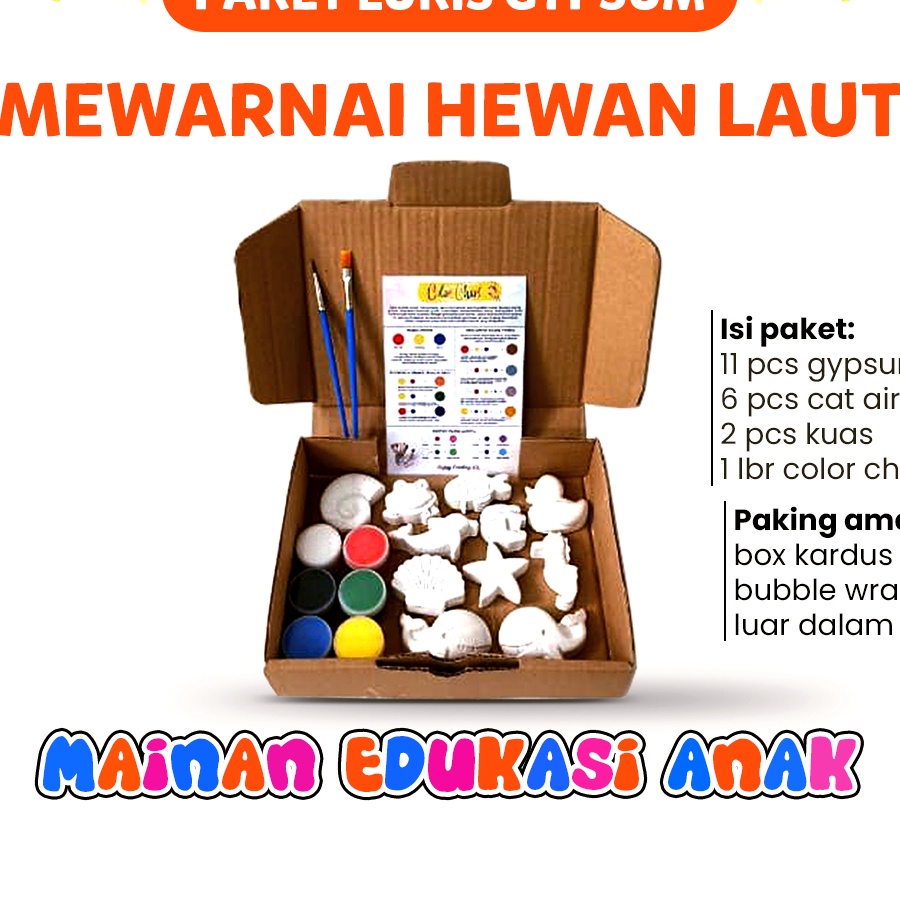 

SPONTAN Mainan Edukasi Anak Paket Melukis Mewarnai Patung Gipsum Set Alat Lukis Lengkap Kuas Cat Air Akrilik Painting Gypsum DIY Hewan Laut Serangga Kendaraan Cupcake