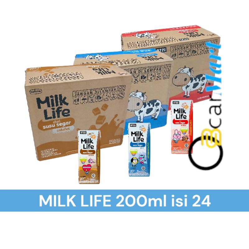 

[Depo] Susu MILK LIFE 200ml 1 Dus isi 24 Cokelat Stroberi Susu UHT