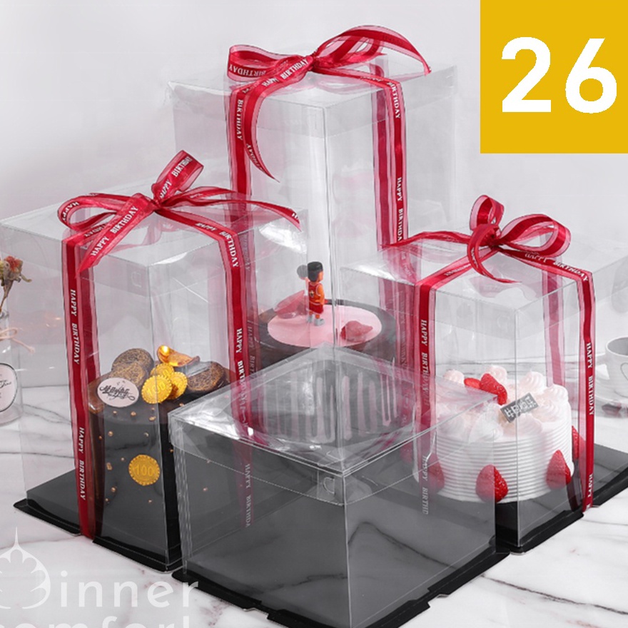 

KUALITAS SUPER Kotak Kue Giftbox Square Segi Empat Transparan Mika Bening 26 cm