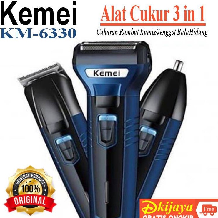 Terbagus Kemei 633 KM Elektrik Mesin Alat Cukur Rambut 3 in 1 Jenggot Kumis Bulu Hidung KM633 Origin