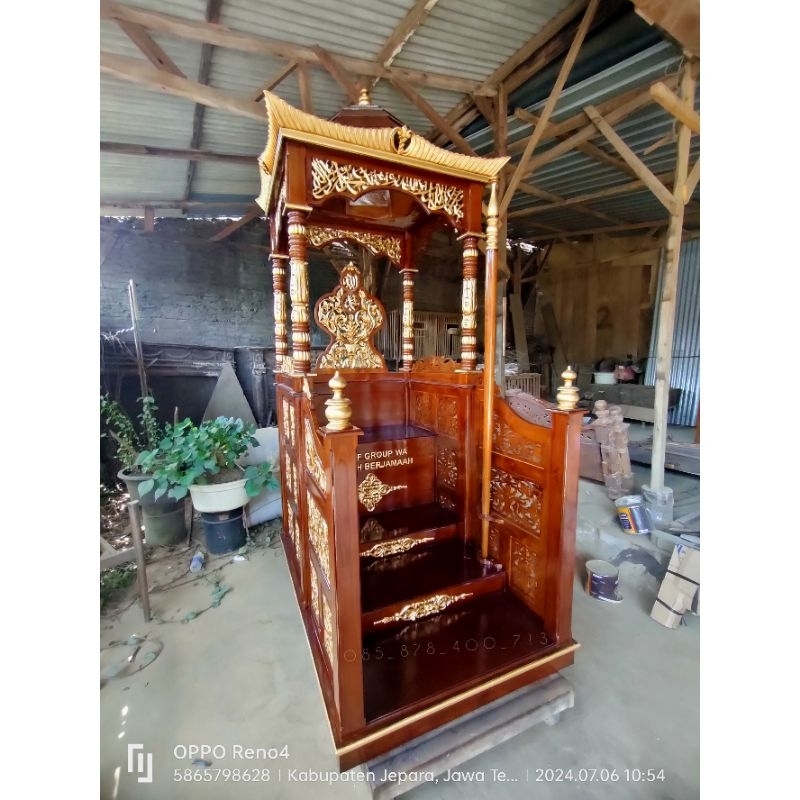 Mimbar Masjid Ukiran Jepara Full Kayu Jati SOLID TPK Perhutani Mimbar kubah masjid mimbar khotbah mi