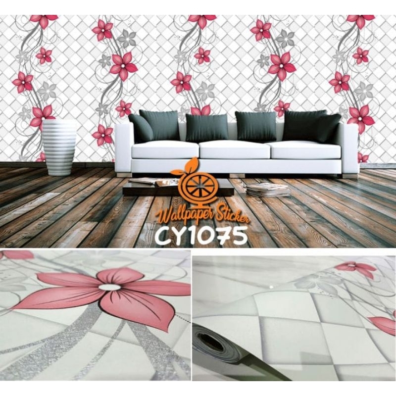 Wallpaper Sticker Dinding Motif Bunga merah CY1075