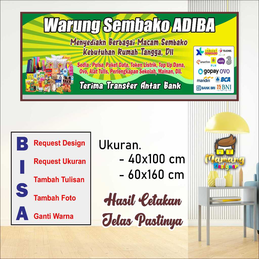 Custom Banner Spanduk MMT Toko Sembako Motif Warna Hijau bb