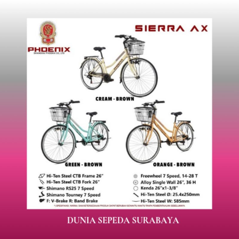 SEPEDA KERANJANG PHOENIX SIERRA AX 26 INCH 7 SPEED DEWASA PEREMPUAN TERBAIK