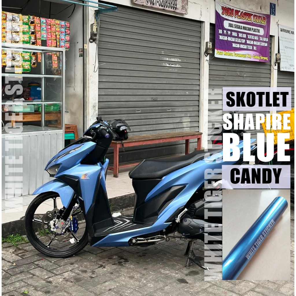 SKTOLET STIKER MOTOR SHAPIRE BLUE CANDY SKOTLET BIRU CANDY SKOTLET BIRU METALIK CANDY STIKER BIRU