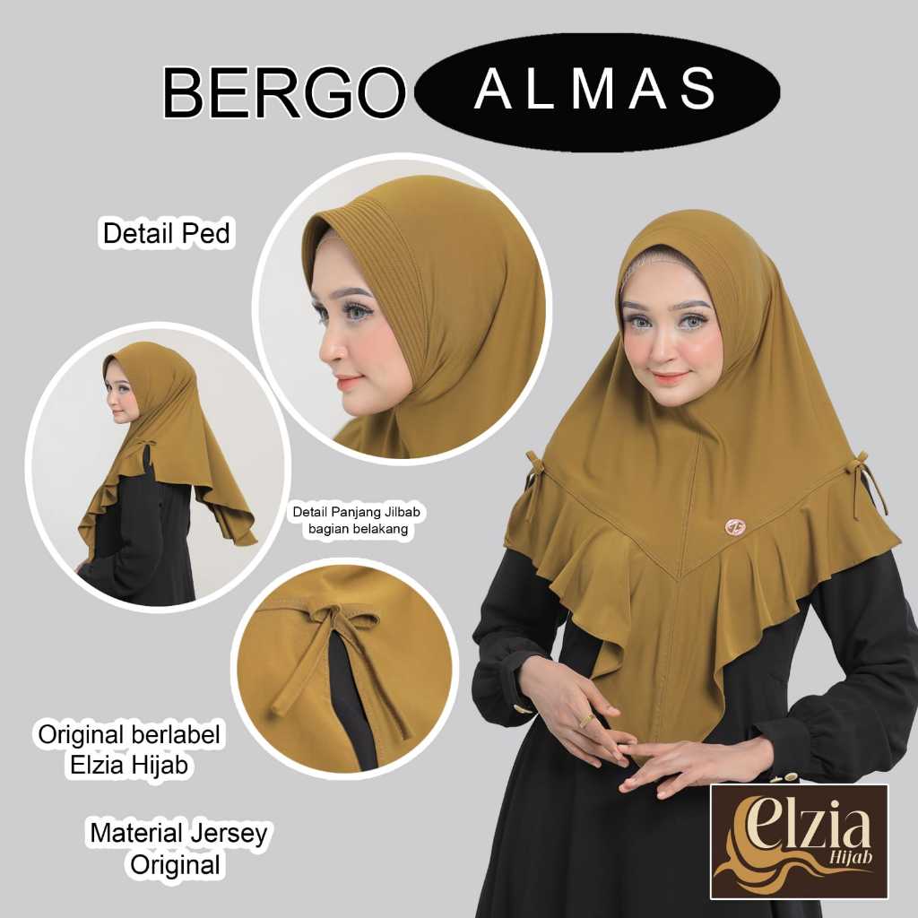 Elziaa Hijab - Hijab Bergo Almas Rempel Hijab Instan Jersey Jilbab Pet Antem