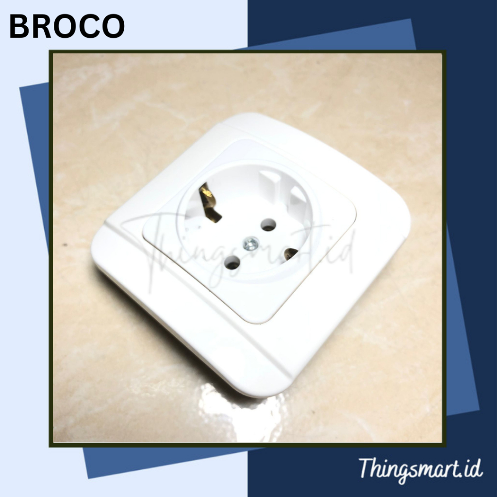 BROCO G161-55S Socket White  Lubang 1 Stop Kontak Arde Engsel Tipe Tanam Tembok Pcs Satuan