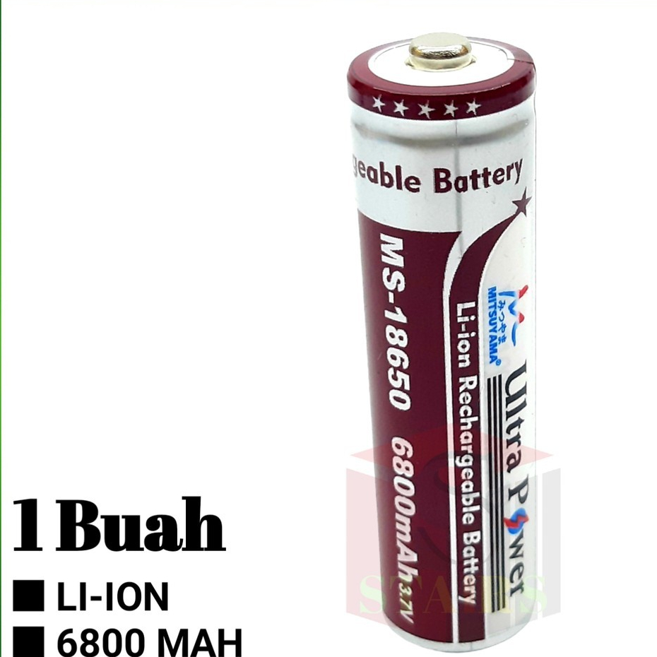 Mitsuyama Baterai 18650 MS-18650 6800 mAh 3.7v Senter Kepala Swat Kipas Power Bank 18650 Original