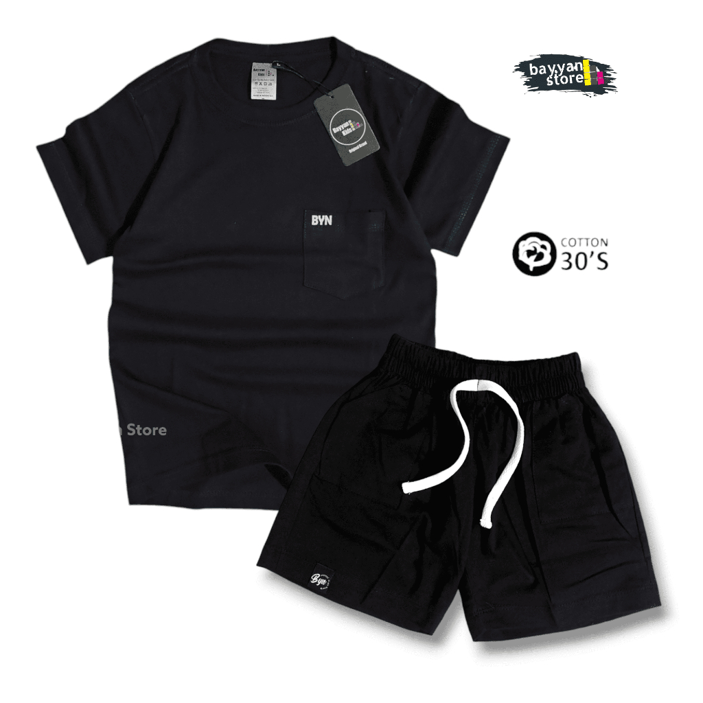 Bayyan Setelan Kaos Anak Laki Laki Umur 1-8 Tahun Bahan Cotton Combed 30s Soft