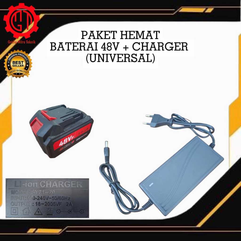 set baterai impact lithium 48v + charger universal