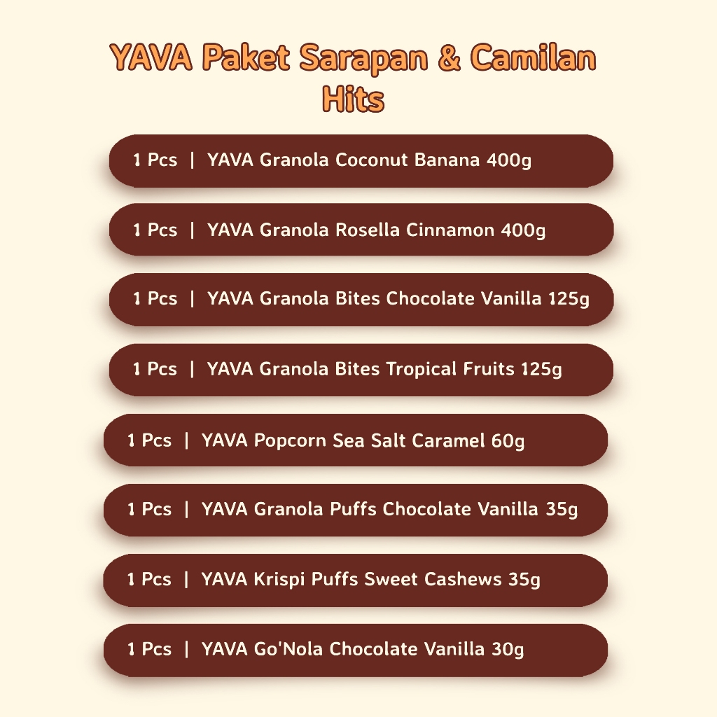 

QH YAVA Paket Sarapan & Camilan Hits