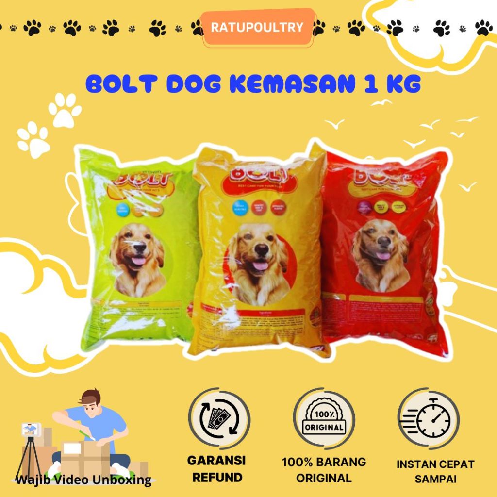 Bolt Dog 1Kg Lamb & Bolt Dog Beef 1kg- Makanan Anjing - Dog Food