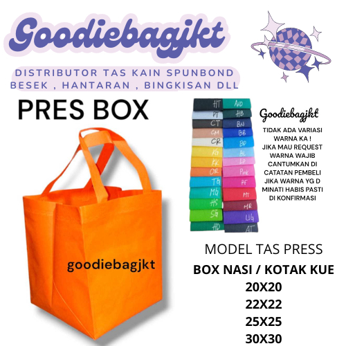 

Goodiebag tas spunbond tas kain hajatan box besek nasi kotak hampers pres box 25x25x28 isi 12pcs
