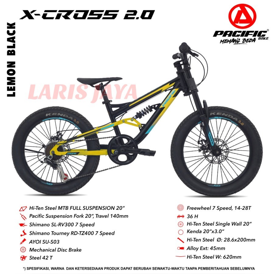 [ BONUS BELL ] Sepeda MTB PACIFIC X CROSS 20 inch SEPEDA GUNUNG PACIFIC X-CROSS FULL SUSPENSION