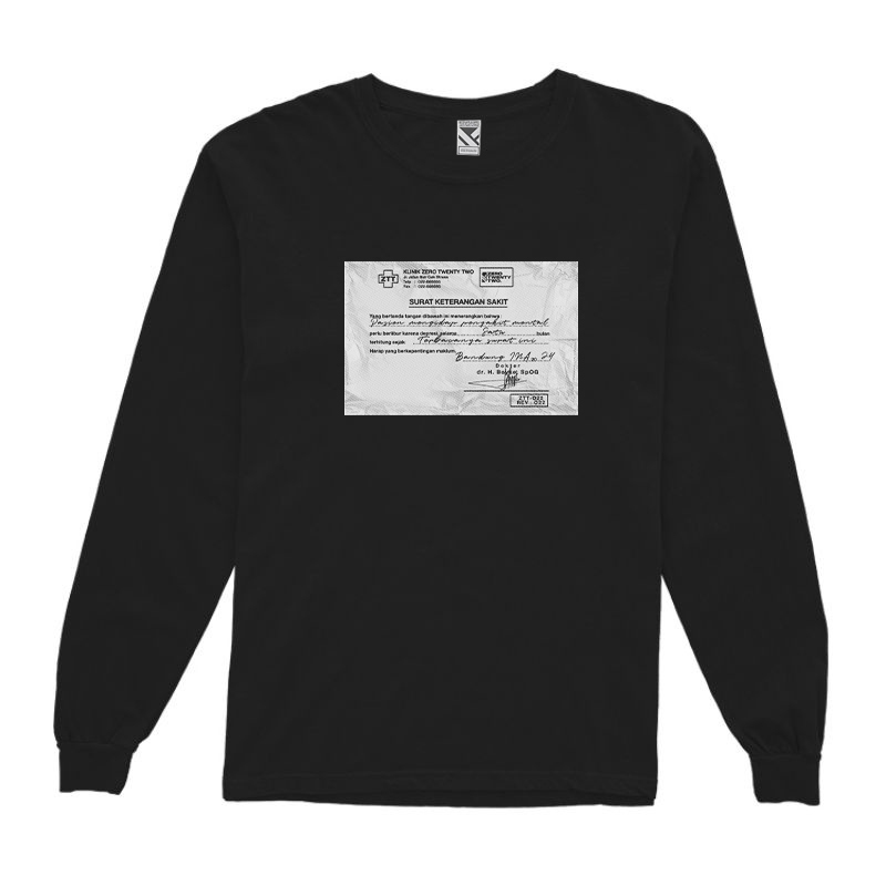 Zerotwentytwo Longsleeve SuratDokter Black | Kaos Lengan Panjang SuratDokter Hitam Pria Parodi Plese