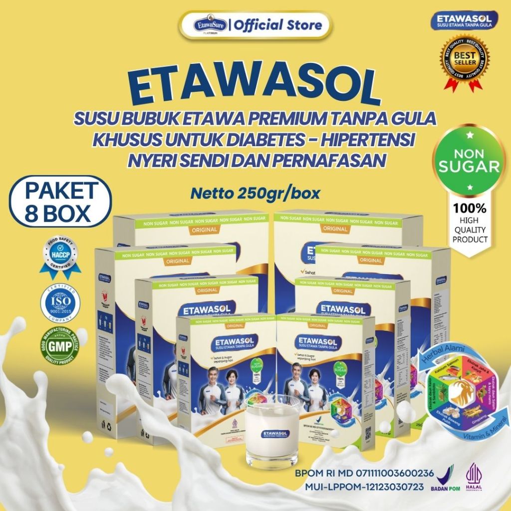 

Etawasol Susu Kambing Bebas Gula Anti Diabetes, Hipertensi, Nyeri Sendi dan Pernafasan - Paket 8 Box