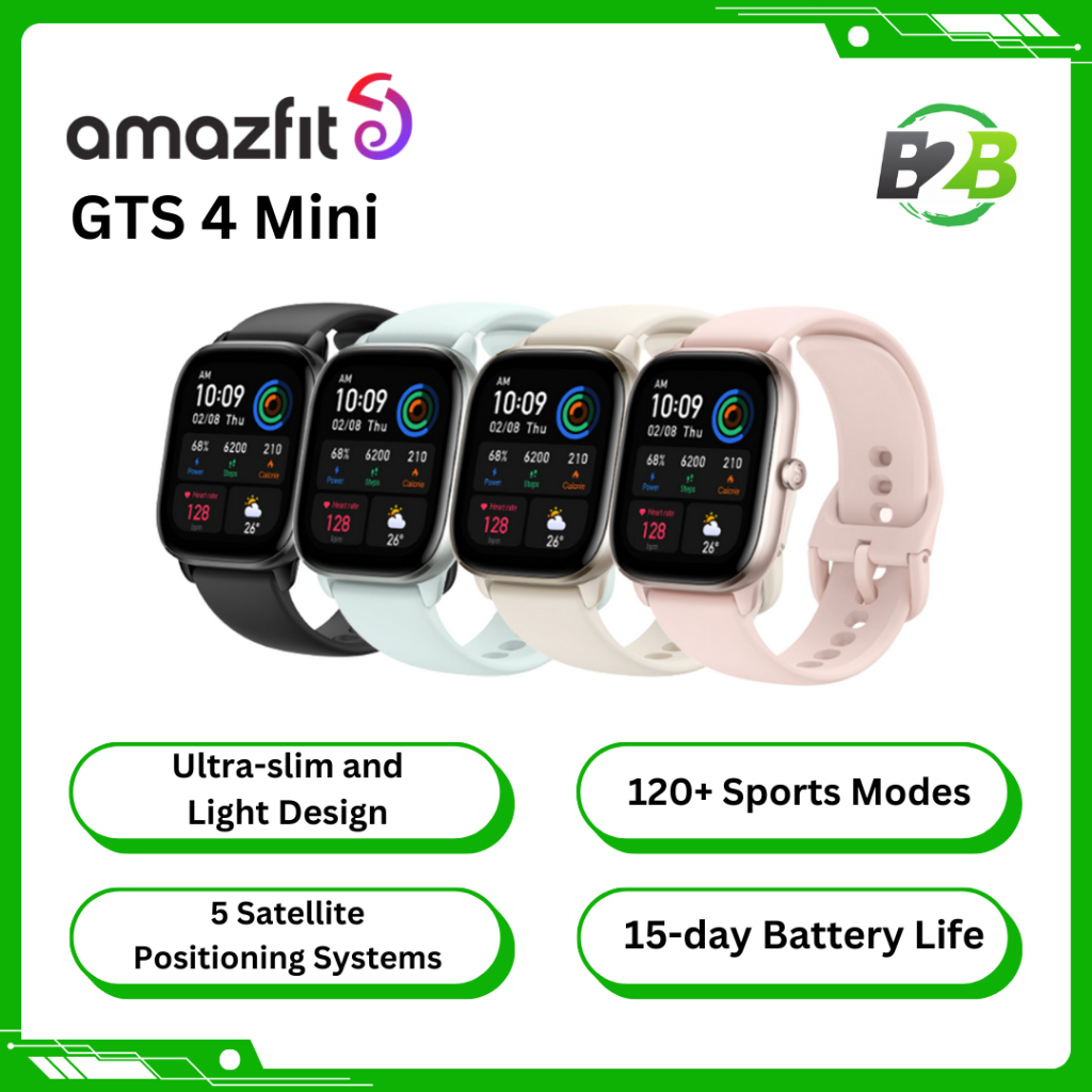 (SECOND) Amazfit GTS 4 Mini Smartwatch 1.65 inch AMOLED Display 120+ Sport Modes GPS 5ATM Water Resi