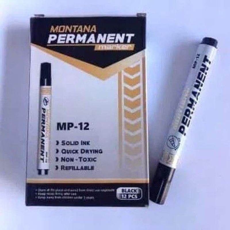 

D3W! 1 BOX / 12 PCS - Spidol Permanen Hitam Montana MP-12 / Spidol Permanent Marker Hitam
