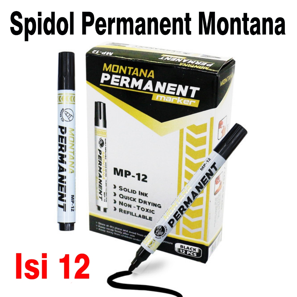 

1 BOX / 12 PCS - Spidol Permanen Hitam Montana MP-12 / Spidol Permanent Marker Hitam
