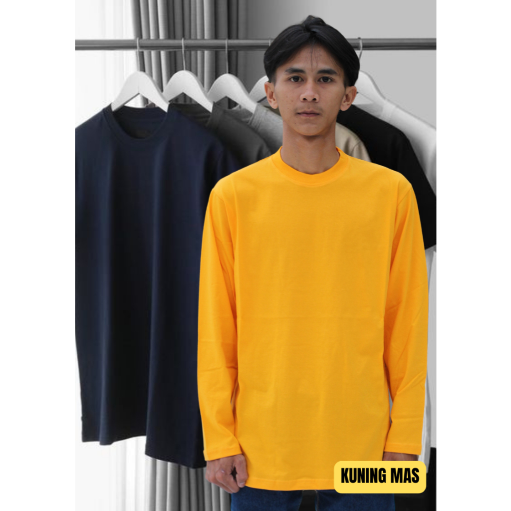 Kaos Polos Dewasa Warna Kuning mas Lengan Panjang /Kaos Polos Lengan Panjang Unisex Murah
