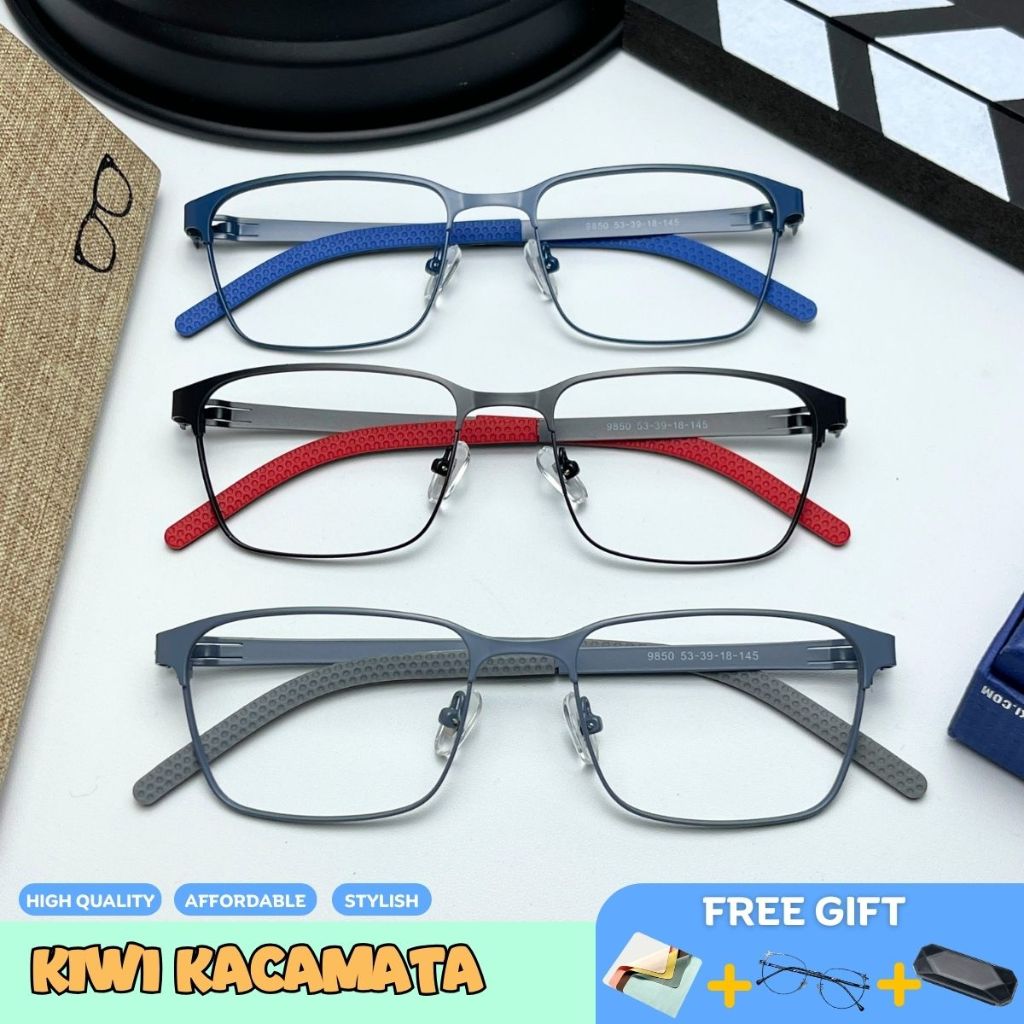 Kiwi kacamata Frame kacamata sport buat cowok segi4 besi premium 9850