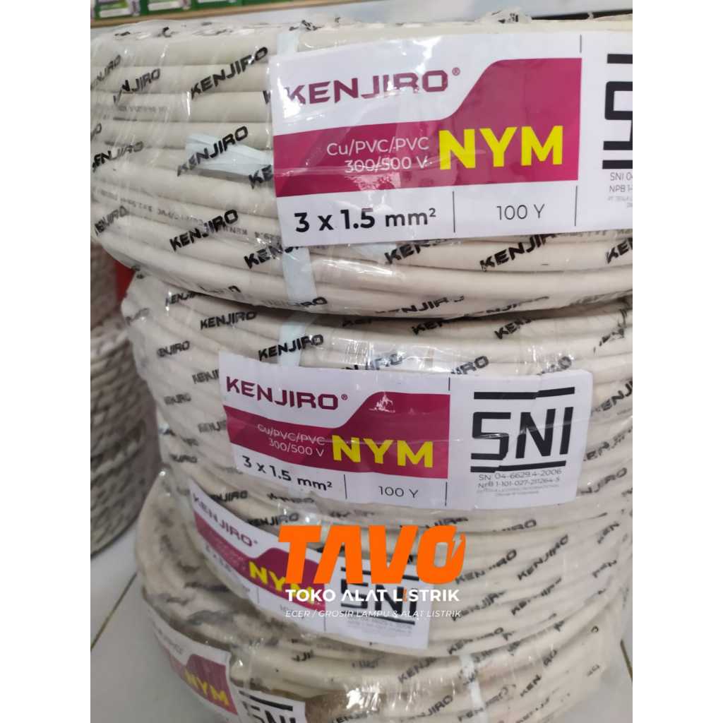 Kabel NYM Kenjiro 3x1,5mm SNI / Kabel SNI NYM 3x1,5mm KENJIRO 100Y Per Roll