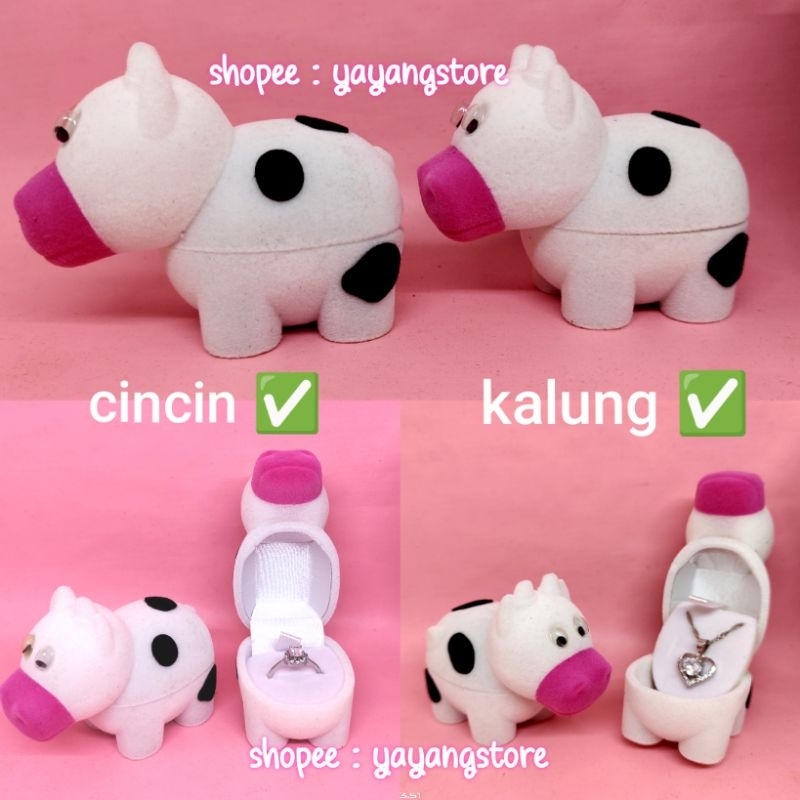 Kotak Cincin / Kalung / Anting Emas Ring Box Unik Lucu Model Hewan Sapi