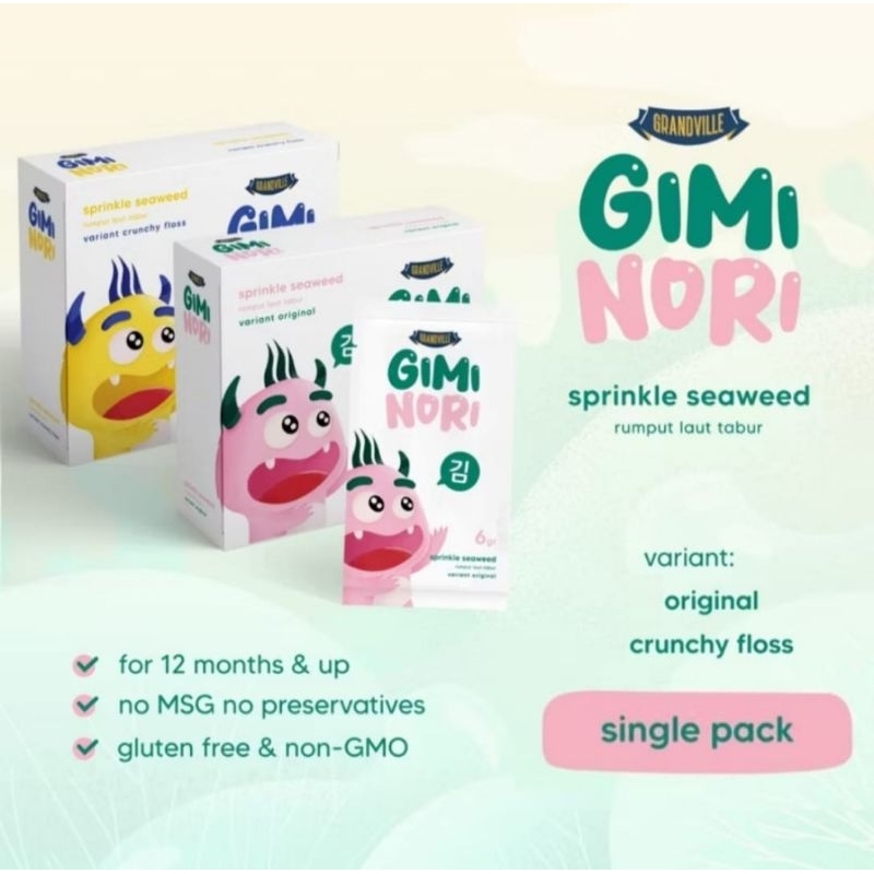 

GRANDVILLE Gimi Nori Rumput Laut Tabur Original Crunchy Floss Isi 8 x 6gr - Cemilan Anak Non MSG Tanpa Pengawet