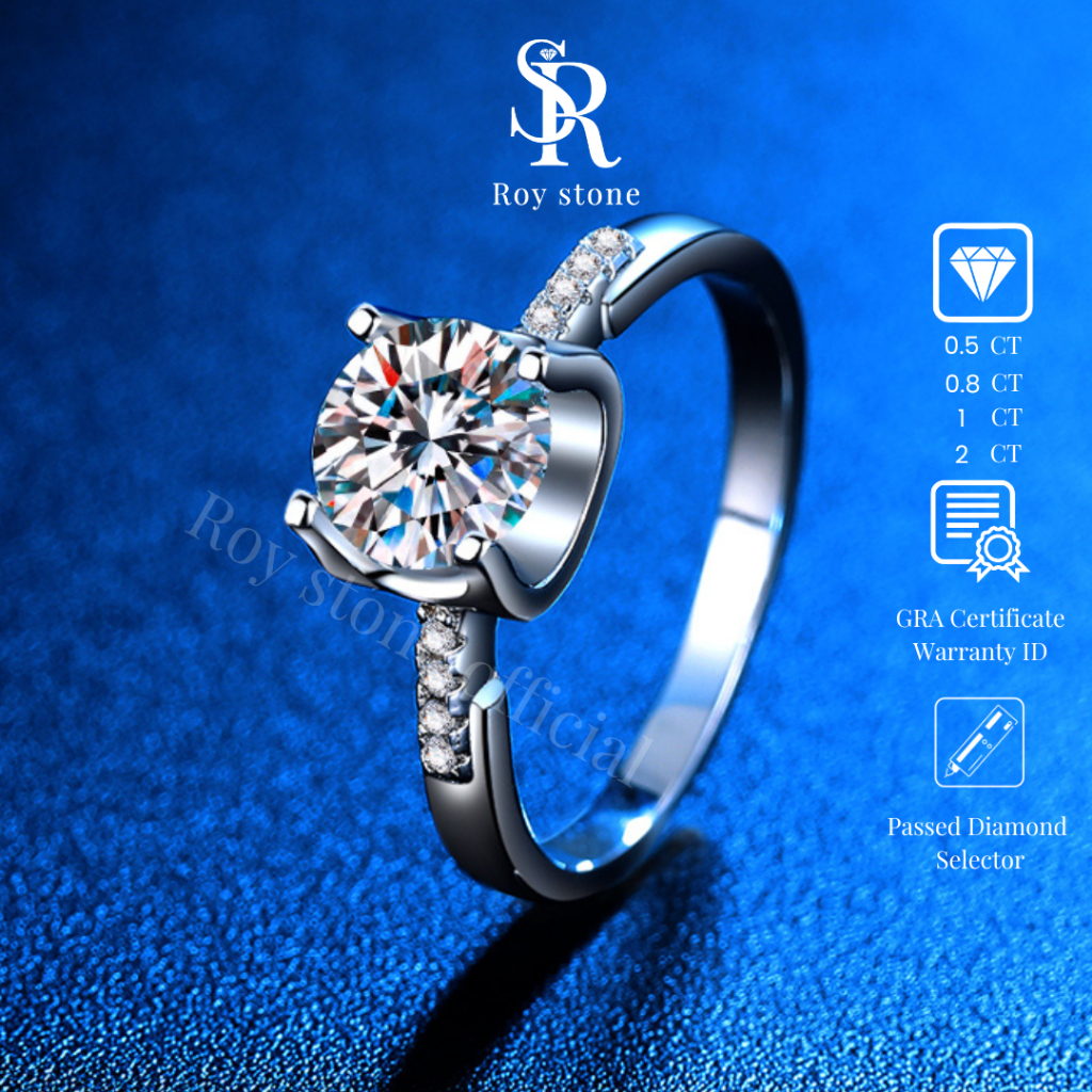 RoyStone - Cincin Wanita Moissanite Sertifikat GRA Original Lapis Emas - Kyara Ring