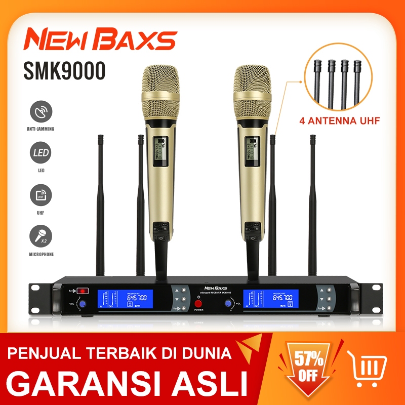 NEW BAXS SKM9000 Mikrofon Nirkabel Satu untuk Dua 2 Mikrofon Genggam UHF True Diversity 4 Antena Jar