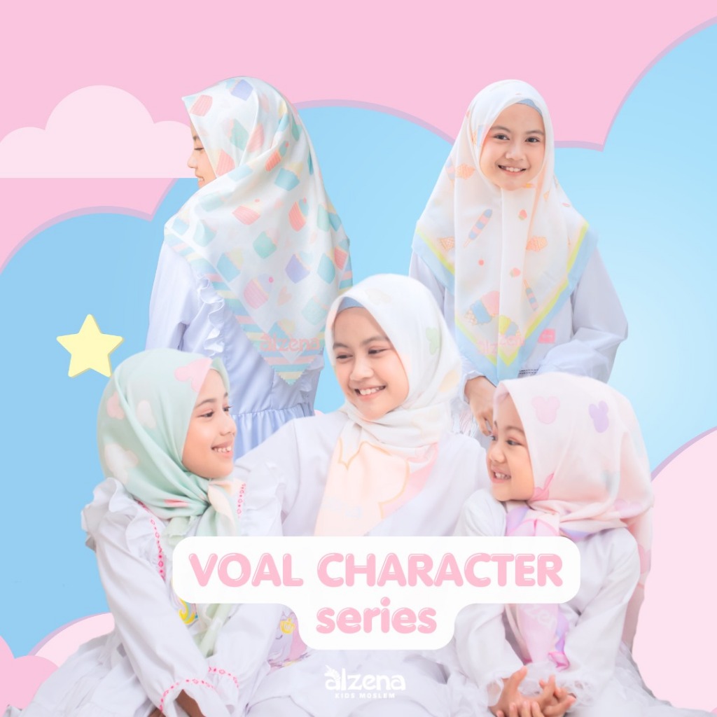 Alzena Kids Moslem - Hijab Segiempat Anak Perempuan Voal Printing Karakter Series